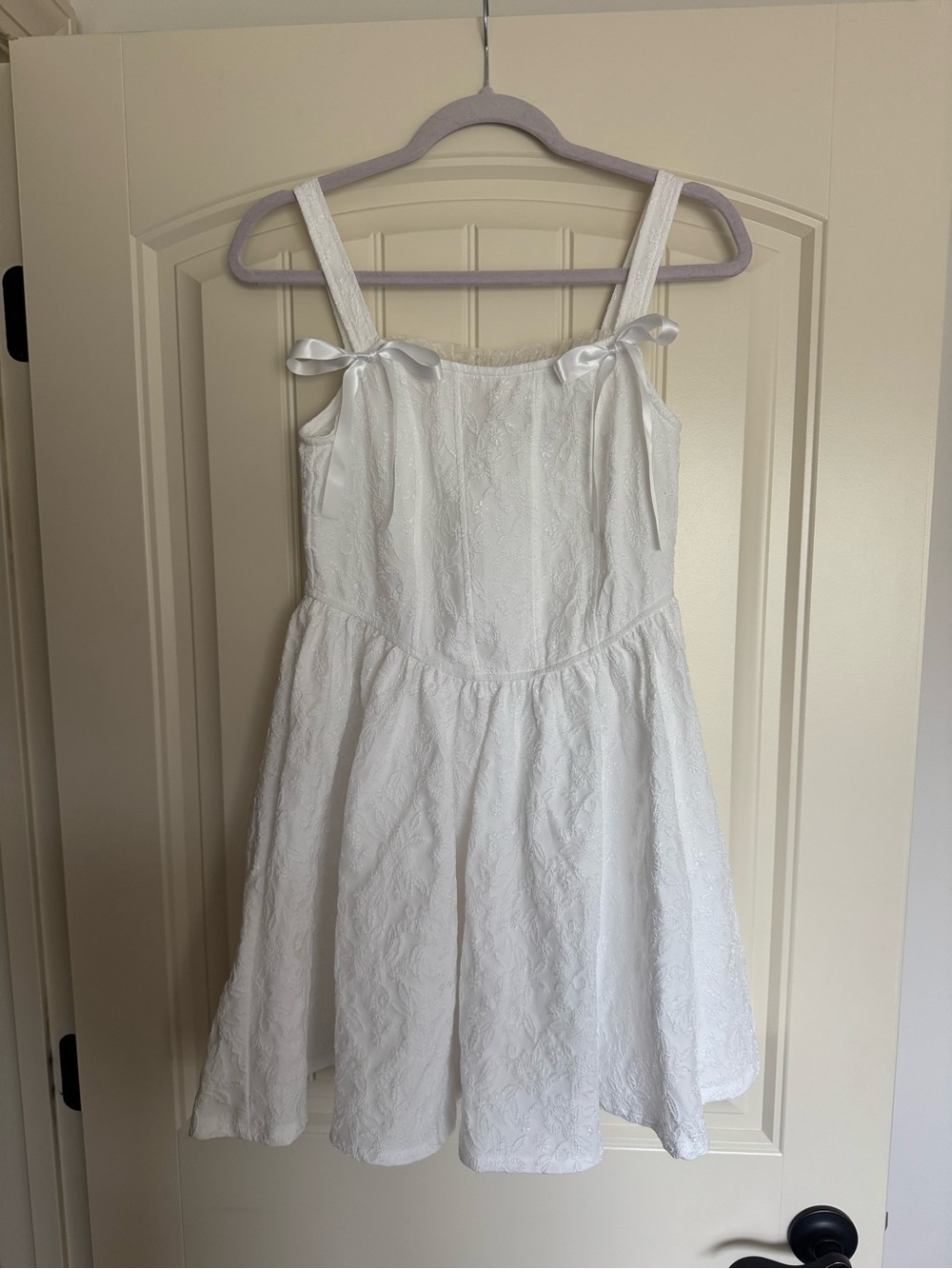 Trixxi White Lace Mini Dress with Satin Bow Straps